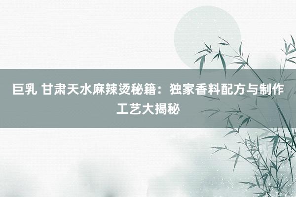 巨乳 甘肃天水麻辣烫秘籍：独家香料配方与制作工艺大揭秘