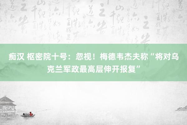 痴汉 枢密院十号：忽视！梅德韦杰夫称“将对乌克兰军政最高层伸开报复”